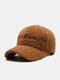Unisex Lamb Plush Solid Color Letter Pattern Embroidery All-match Simple Warmth Baseball Cap - Coffee