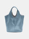 JOSEKO Women's Faux Leather Simple Casual Large Capacity Tote Shoulder Bag - Blue