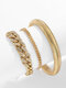 3 Pcs Luxury Fashion Punk Gold & Silver Rhinestone Alloy Bracelets - Gold