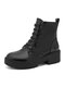 Women Black Lace Up Side-Zip Chunky Heel Wearable Slip Resistant Short Boots - Black