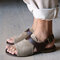 Plus Size Women Retro Open Toe Hollow Buckle Strap  Flat Sandals - Grey