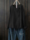 Front Button Crew Neck Long Sleeve Casual Shirt - Black
