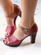 Women Summer Casual Comfy Wearable Buckle Strap Platform Chunky Heels Sandals - Red
