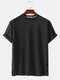 Mens Solid Color Side Snap Button Design Loose Cotton Short Sleeve T-Shirts - Black