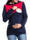 Front Open Hooded Maternity Long Sleeve Nursing Tops - Navy