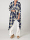 Asymmetrical Plaid Print Lapel Plus Size Pockets Cardigan for Women - Blue