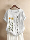 Floral Printed Short Sleeve O-Neck T-shirt For Women - White