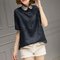 Cotton And Linen Short-sleeved Loose Wild  Shirt Large Size Women's Clothing - Navy