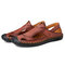 Menico Men Hand Stitching Closed Toe Outdoor Soft Leather Sandals - Red Brown