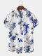 Mens Floral Print Short Sleeve Holiday Curved Hem Shirt - Blue