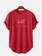 Mens Letter Print Sporty Short Sleeve Curved Hem T-Shirt - Red
