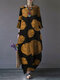 Bedruckte Seitentaschen O-Ausschnitt Baumwolle mit 3/4 Ärmeln Kleid - Gelb