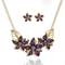 vendimia Colgante Conjunto de joyas Flor multicolor Colgante Collar de cadena de oro Hoja Pendientes para Mujer - Violeta