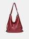 Women Vintage Faux Leather Rivet Waterproof Backpack - Wine Red