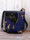 Women Felt Cat Print Crossbody Bag Shoulder Bag - Blue