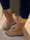 Women Solid Color Splicing Knitted Fabric Side Zipper Slip Resistant Warm Mid-calf Boots - Brown