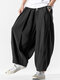 Hommes rétro décontracté large jambe coton lin ample Yoga pantalon - Noir