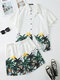 Mens Tropical Landscape Print Button Up Holiday Two Pieces Outfits - White