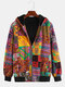 Mens Ethnic Printing Fleece Lined Warm Long Sleeve Loose Zipper Hoodies - Multi-color
