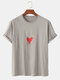 Mens Heart Print Crew Neck Loose Casual Cotton Short Sleeve T-Shirts - Khaki