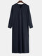 Mens Long Sleeve Ethnic Robe Solid Color Long T shirts - Navy