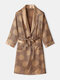 Men Geometric Faux Silk Pajamas Robe Soft Classical Drawstring Loungewear Bathing Suits - #01