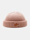 Unisex Acrylic Knitted Solid Color Letter Embroidery All-match Warmth Brimless Beanie Landlord Cap Skull Cap - Pink