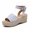 Large Size Women Casual Straw Peep Toe Ankle Belt Buckle Platform Espadrilles Sandals - Gray