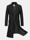 Mens Pure Color Lapel Single Breasted Warm Casual Long Woolen Overcoats - Black