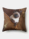 Personalized Zipper Cat Pattern Linen Cushion Cover Home Sofa Art Decor Throw Pillowcase - Brown