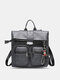 Women Vintage Faux Leather Multi-Carry Multipockets Zipper Soft Backpack - Gray