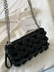 Women Chains Weave Shoulder Bag Handbag - Black