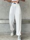 Solid Color Elastic High Waist Pocket Casual Sport Pants for Women - White