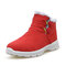 Button Fur Lining Ankle Casual Boots - Red