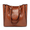 Women Solid Large Capacity Leisure Handbag Faux Leather Shoulder Tote Bag - Brown
