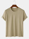 Mens 100% Cotton Solid Color Loose Breathable O-Neck T-Shirts - Camel