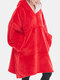 Женское теплое утепленное одеяло большого размера на флисовой подкладке с фланелевой подкладкой Толстовка с капюшоном Домашняя толстовка с карманом-чехлом - Красный
