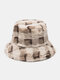 Women & Men Rabbit Fur Plaid Pattern Plus Thicken Warm Windproof Soft All-match Travel Bucket Hat - Khaki