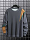 Mens Color Block Patchwork Crew Neck Loose Pullover Sweatshirts - Dark Gray