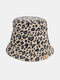 Unisex Polyester Cotton Overlay Leopard Pattern Letter Label All-match Sunshade Bucket Hat - Khaki 1