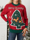 Cartoon Christmas Tree Santa Claus Long Sleeve Sweater - Red