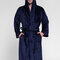 Men Pure Color Thicken Velvet Fleece Sleepwear Comfy Soft Hooded Pajamas - Navy