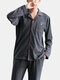Grey Cotton Fine Grain Sleepwear Sets Long Sleeve Lapel Collar Button Chest Pocket Pajamas - Red
