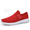 Men Casual Brief Pure Color Mesh Fabric Breathable Sport Running Shoes - Red