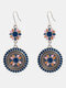 Vintage Carving Flower Pattern Earrings Temperament Alloy Dripping Earrings - Blue