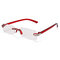 Women Men Frameless PC Legs Resin Lens Foldable Lightweight Fashion Cute Reading Glasses - Red