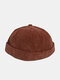 Unisex Corduroy Solid Color Fashion Warmth Brimless Beanie Landlord Cap Skull Cap - Brown
