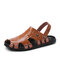Men Breathable Hand Stitching Letter Pattern Non-slip Casual Beach Sandals - Yellow Brown