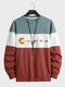 Mens Cartoon Planet Print Color Block Patchwork Pullover Sweatshirts - Rust