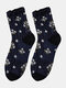 3 Pairs Women Cotton Striped Floral Pattern Jacquard Vintage Thick Piled Stocking - Blue